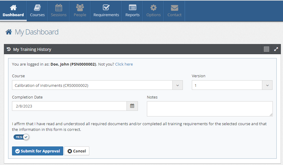 MyDashboardTrainingRecordForm